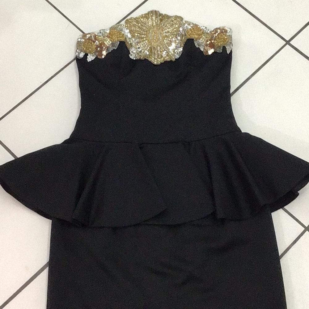Cocktail dress, knee length, gold and silver beading